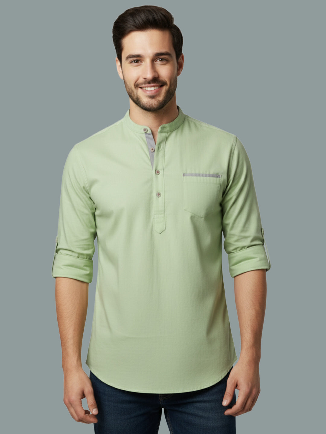 TerraDesi Men's Regular Fit Cotton Mandarin Collar Kurta (SE120)