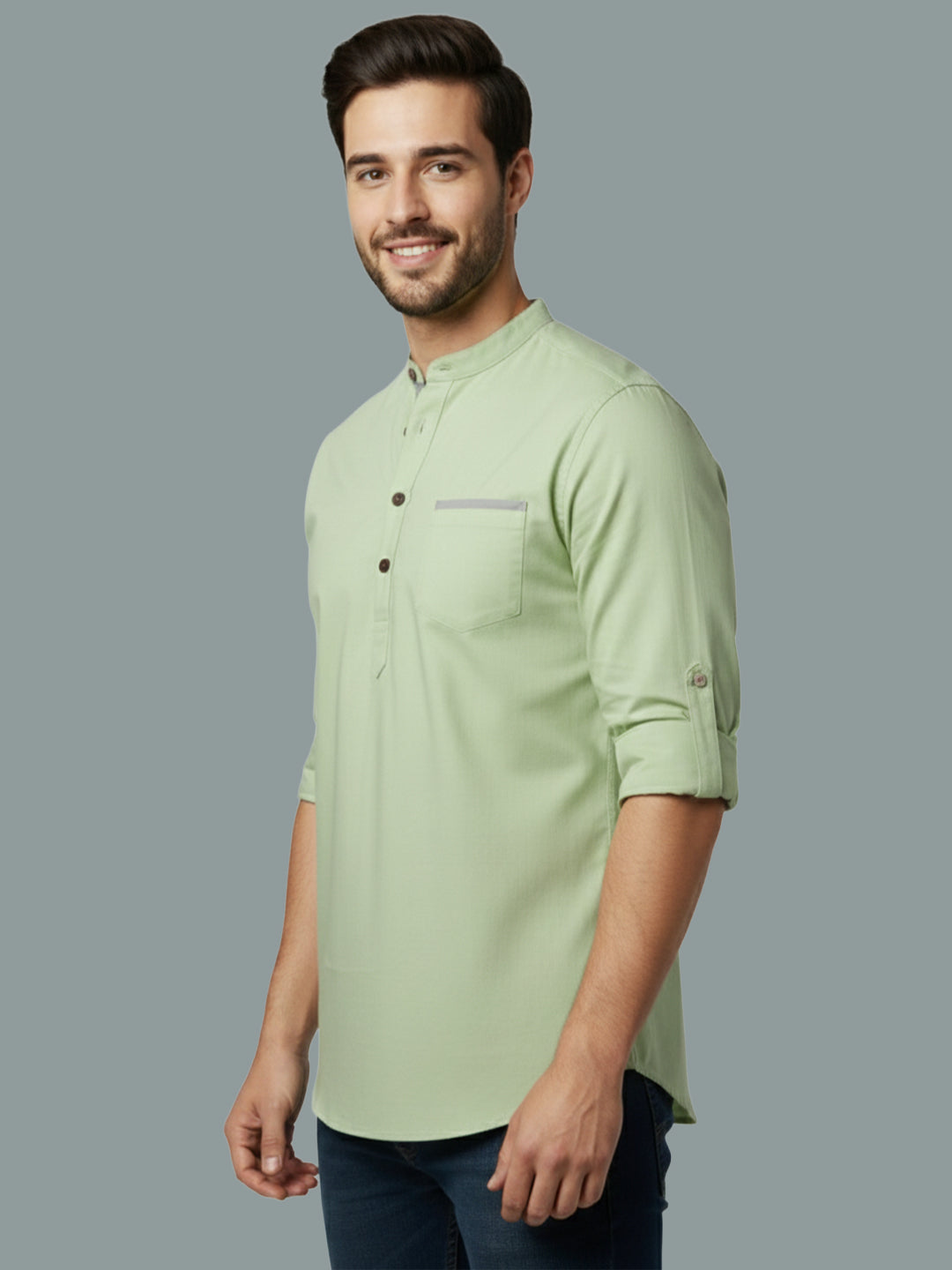 TerraDesi Men's Regular Fit Cotton Mandarin Collar Kurta (SE120)