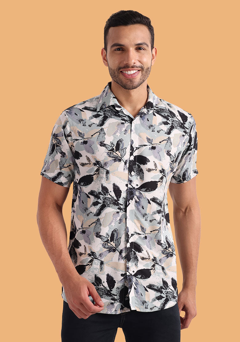TerraDesi Abstract Leaf Print Shirt – Elegant Neutral Casual Wear Secondary image