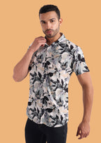 TerraDesi Abstract Leaf Print Shirt – Elegant Neutral Casual Wear