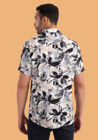 TerraDesi Abstract Leaf Print Shirt – Elegant Neutral Casual Wear