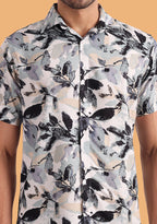 TerraDesi Abstract Leaf Print Shirt – Elegant Neutral Casual Wear