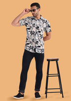TerraDesi Abstract Leaf Print Shirt – Elegant Neutral Casual Wear