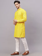 TerraDesi Royal Pista Bloom Chikankari Sequined Kurta Pajama Set