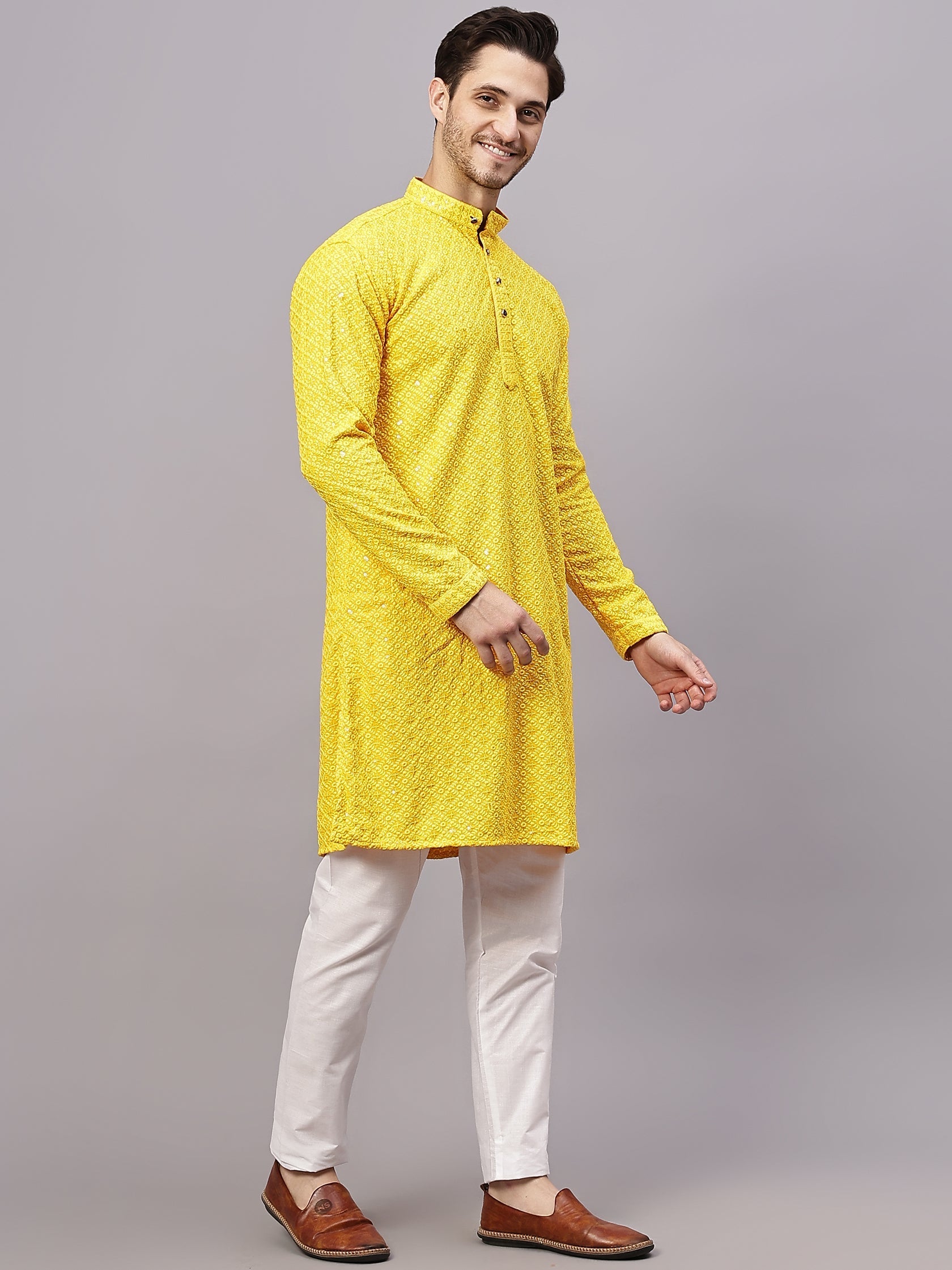 TerraDesi Royal Pista Bloom Chikankari Sequined Kurta Pajama Set