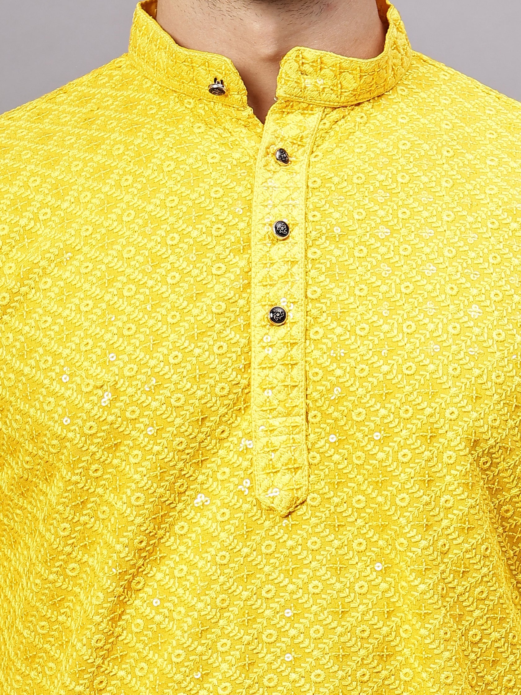 TerraDesi Royal Pista Bloom Chikankari Sequined Kurta Pajama Set