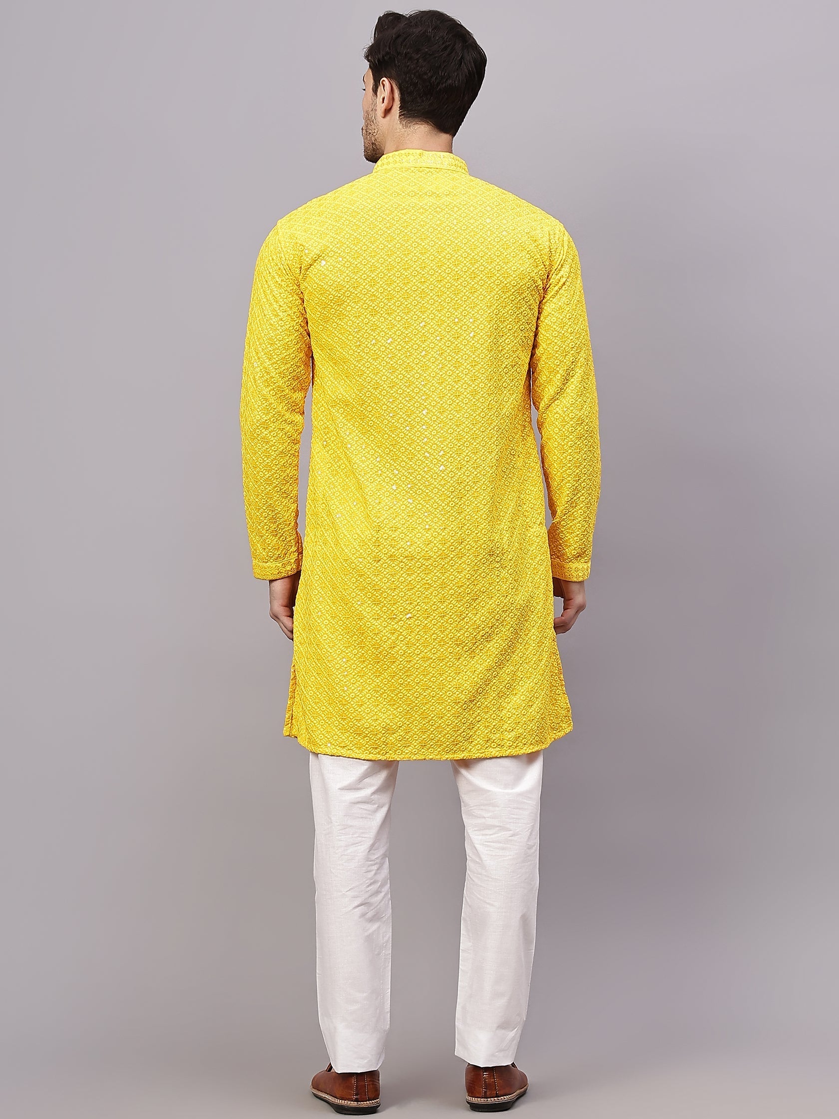 TerraDesi Royal Pista Bloom Chikankari Sequined Kurta Pajama Set