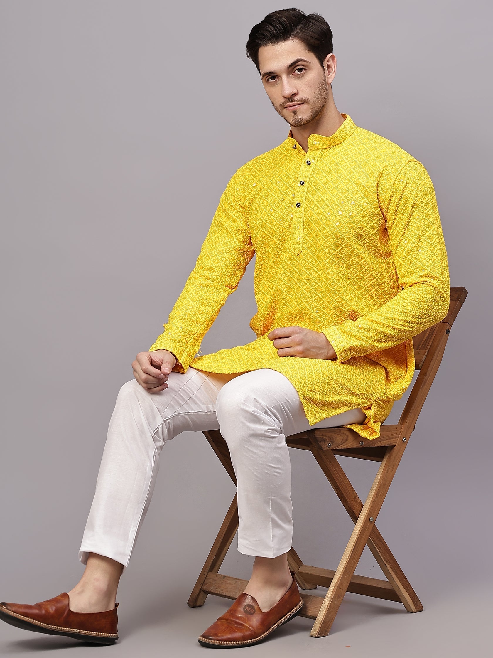 TerraDesi Royal Pista Bloom Chikankari Sequined Kurta Pajama Set
