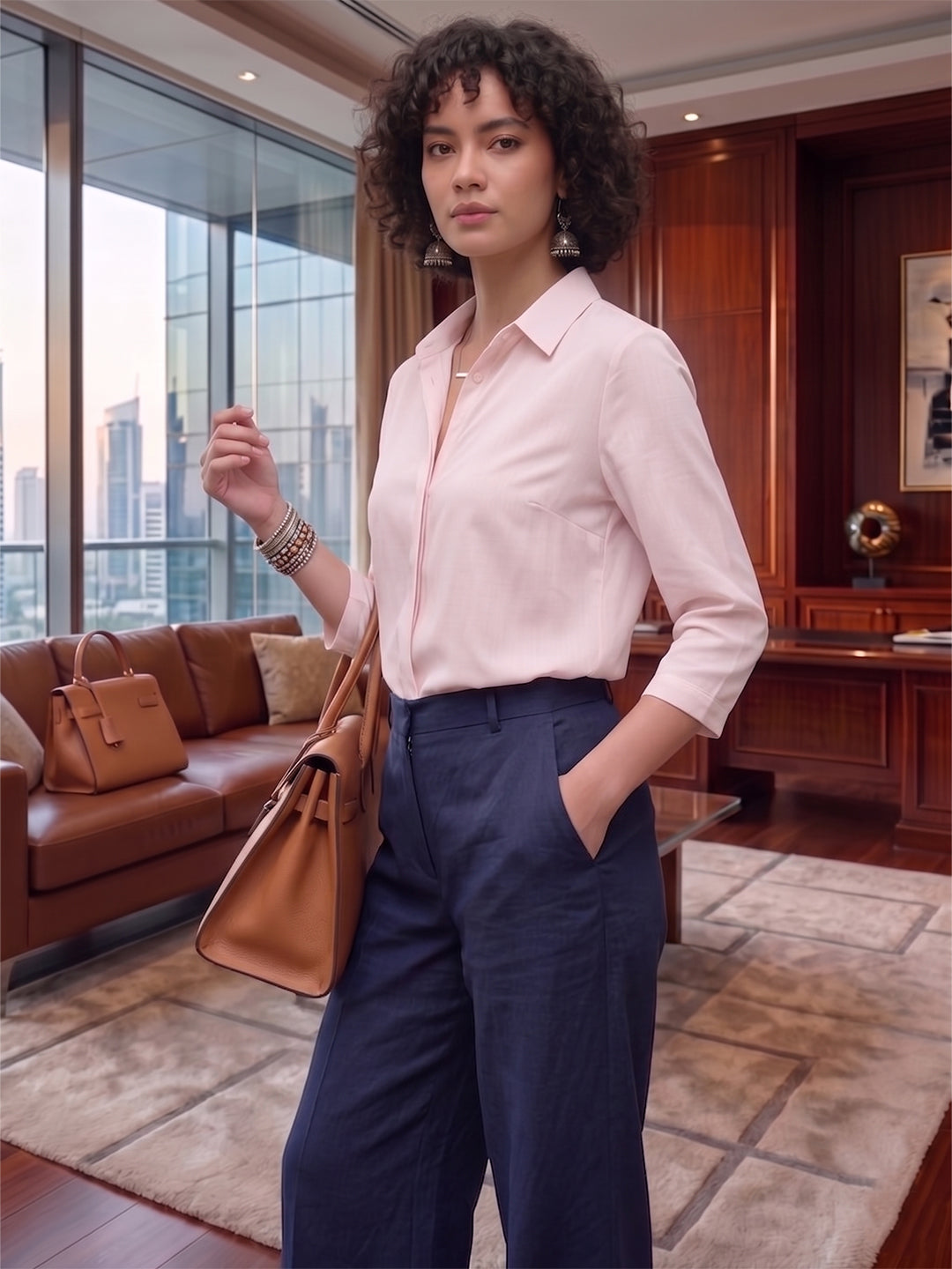 Blush Aura Satin Shirt – Soft Power Elegance
