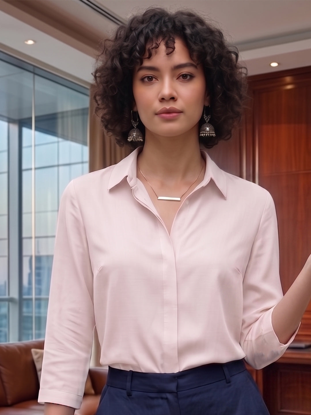 Blush Aura Satin Shirt – Soft Power Elegance