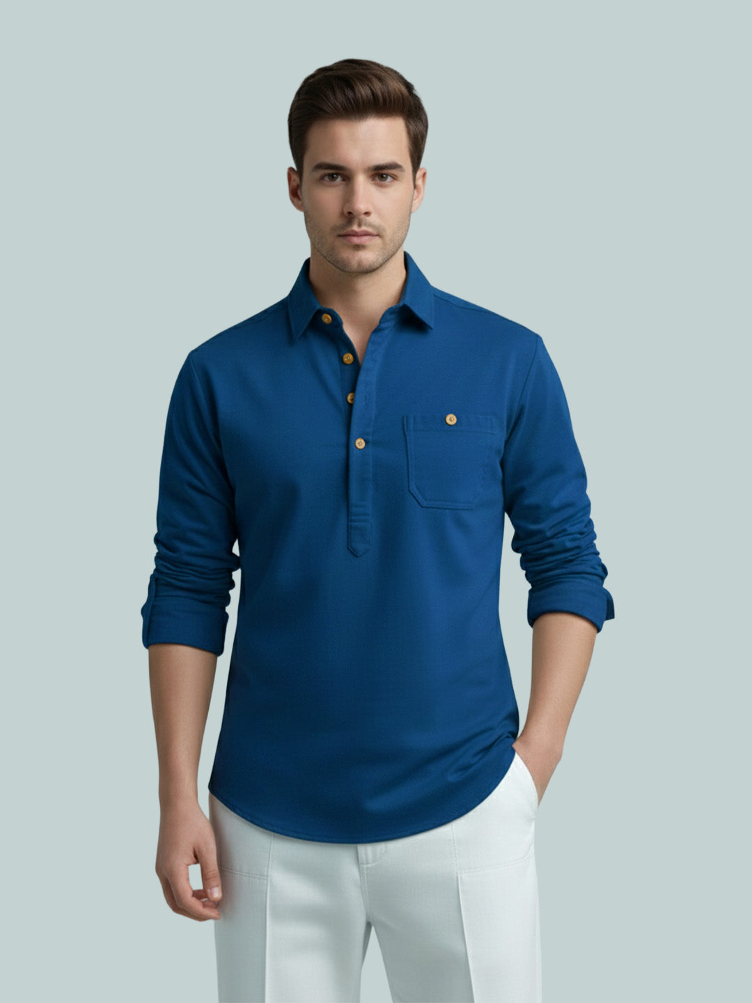 TerraDesi Onyx Midnight Solid Cotton Short Kurta