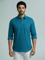 TerraDesi Men's Solid Cotton Short Kurta | Casual Full Sleeve Regular Fit (SE89)