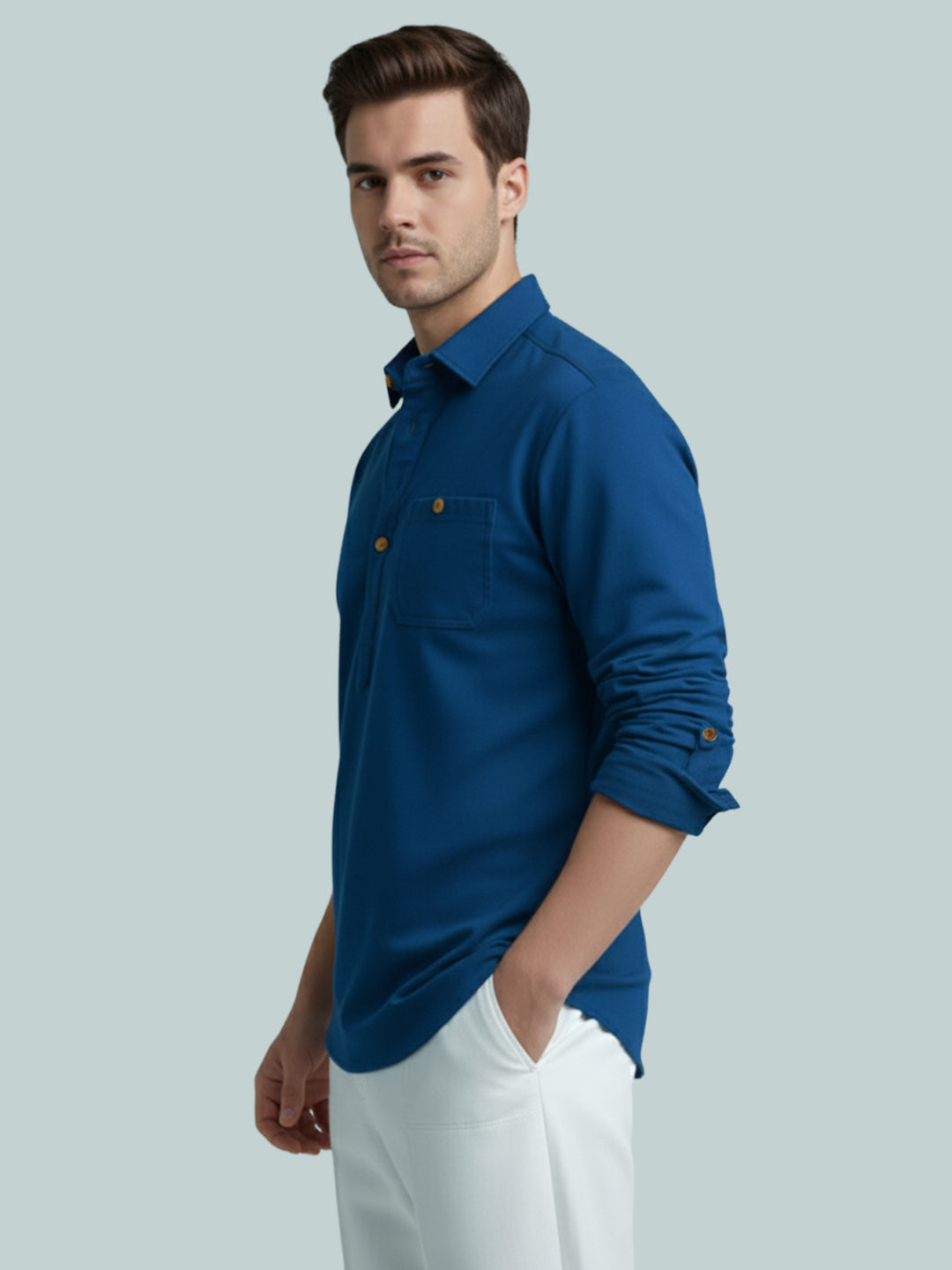 TerraDesi Onyx Midnight Solid Cotton Short Kurta