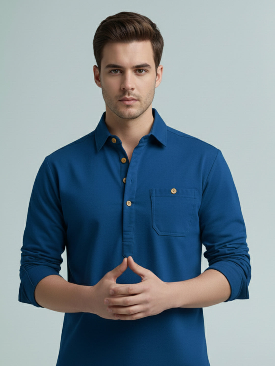 TerraDesi Onyx Midnight Solid Cotton Short Kurta