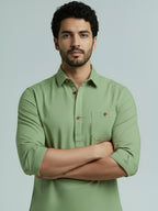 TerraDesi Men's Solid Cotton Short Kurta | Casual Full Sleeve Regular Fit (SE89)