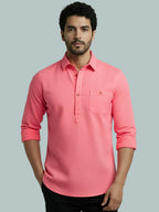TerraDesi Men's Solid Cotton Short Kurta | Casual Full Sleeve Regular Fit (SE89)