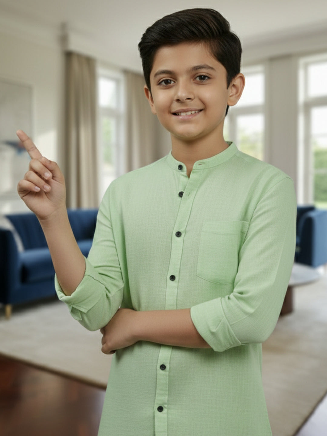 TerraDesi Junior Alabaster Grace Solid Mandarin Shirt