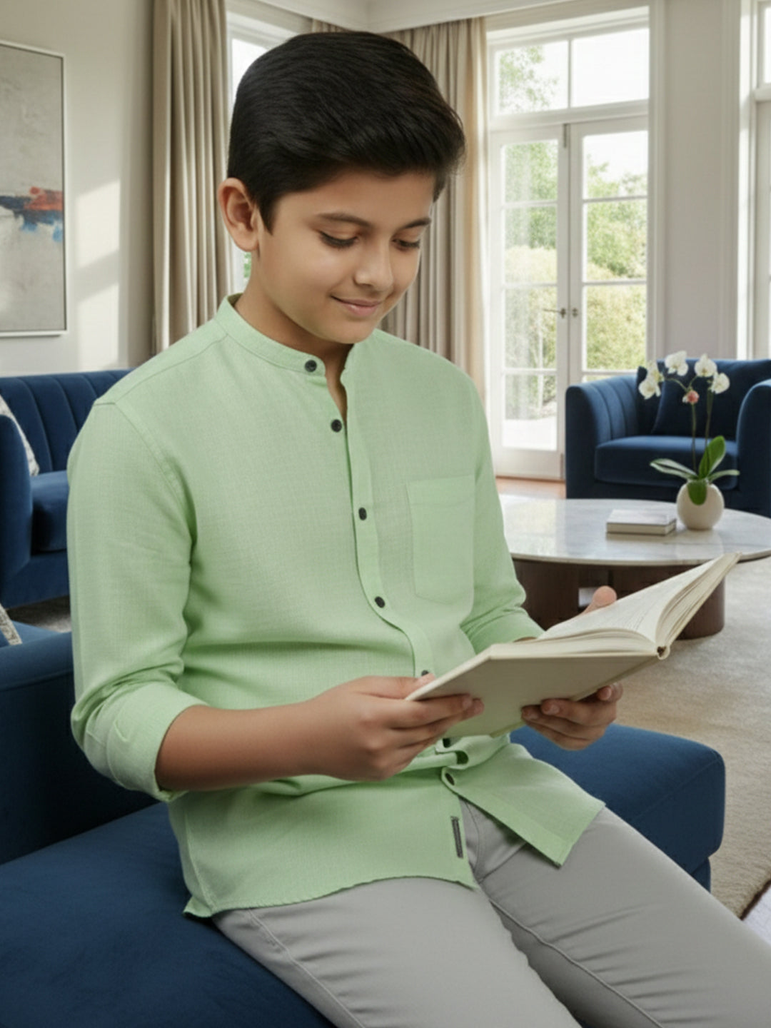 TerraDesi Junior Alabaster Grace Solid Mandarin Shirt