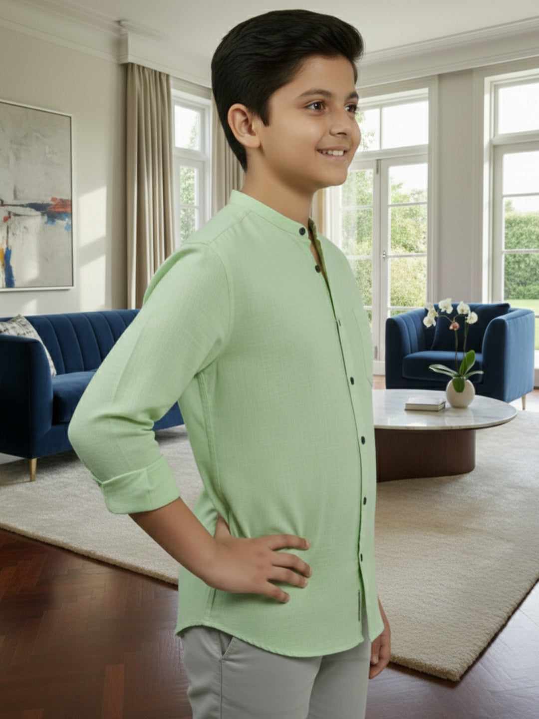 TerraDesi Junior Alabaster Grace Solid Mandarin Shirt