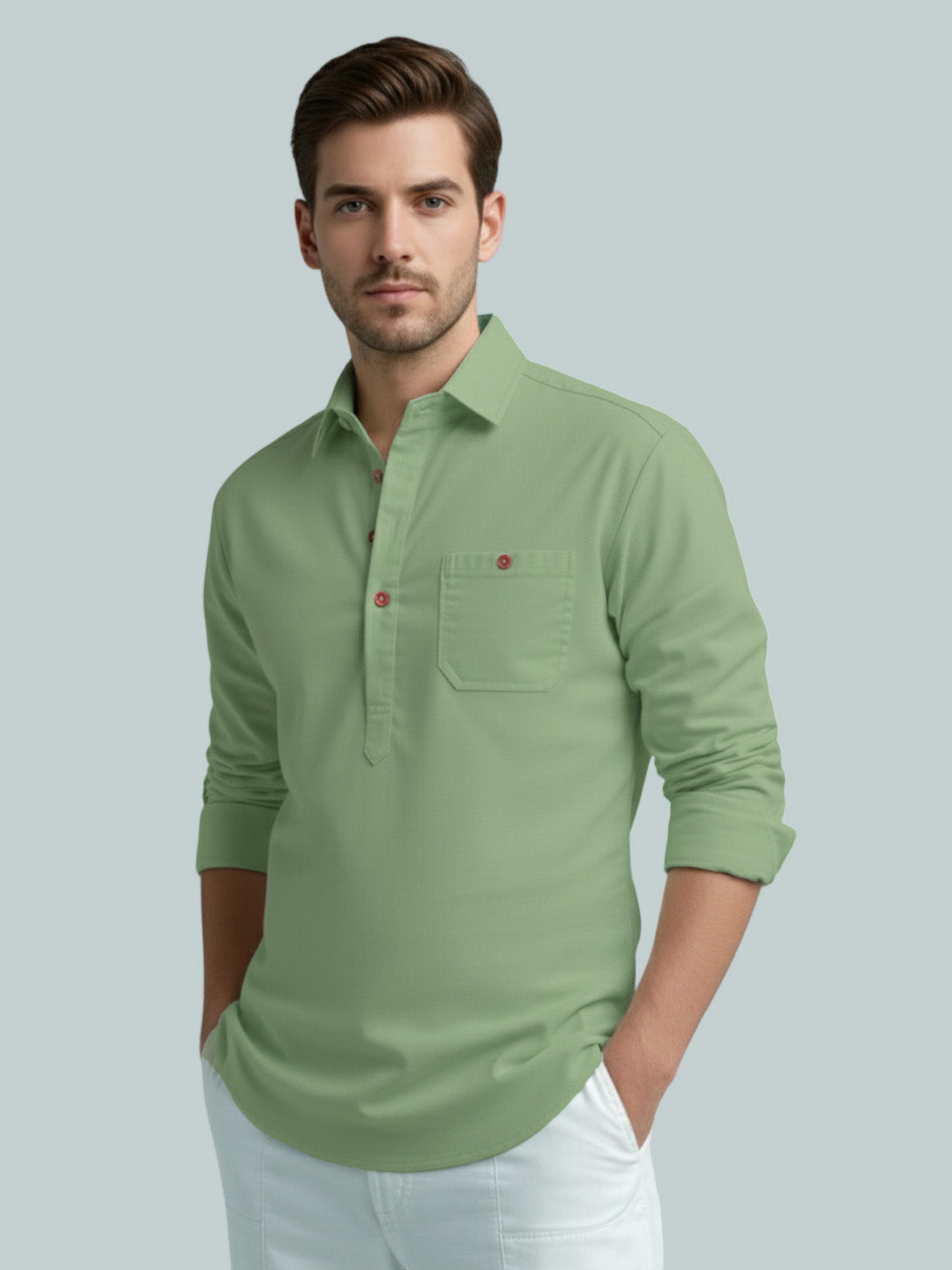 TerraDesi Men's Solid Cotton Short Kurta – Smart Everyday Style (SE88)