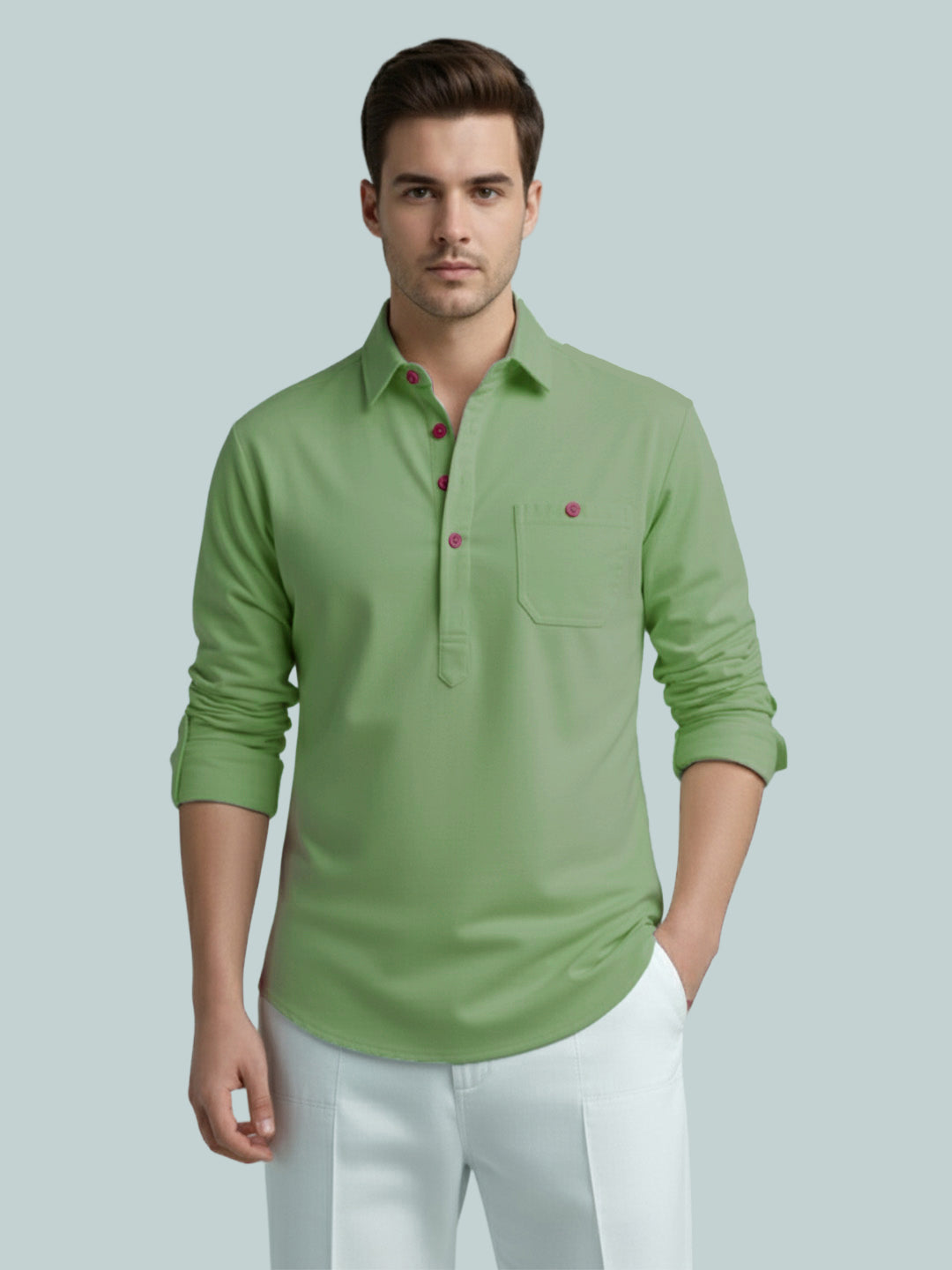 TerraDesi Onyx Midnight Solid Cotton Short Kurta