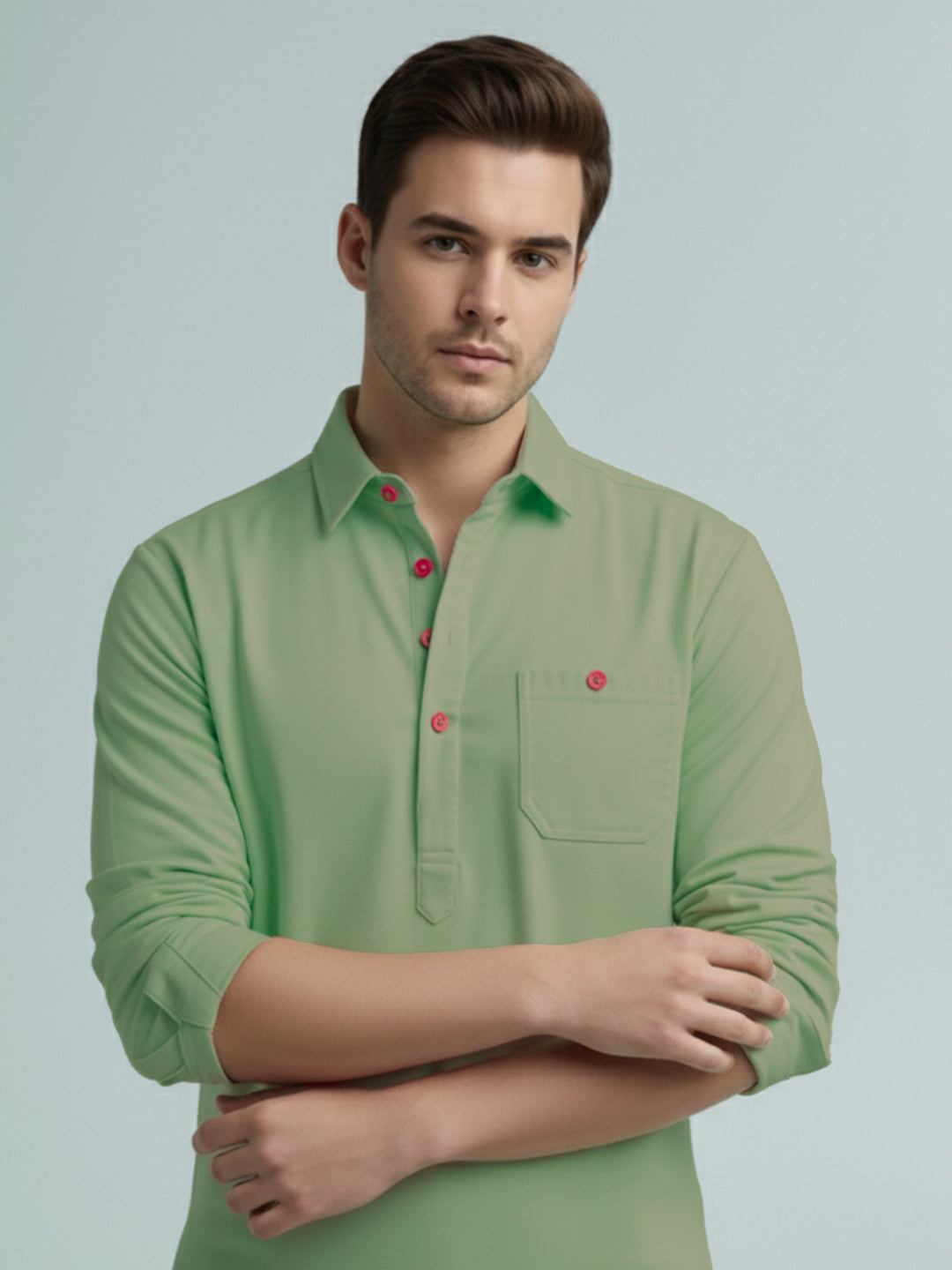 TerraDesi Onyx Midnight Solid Cotton Short Kurta