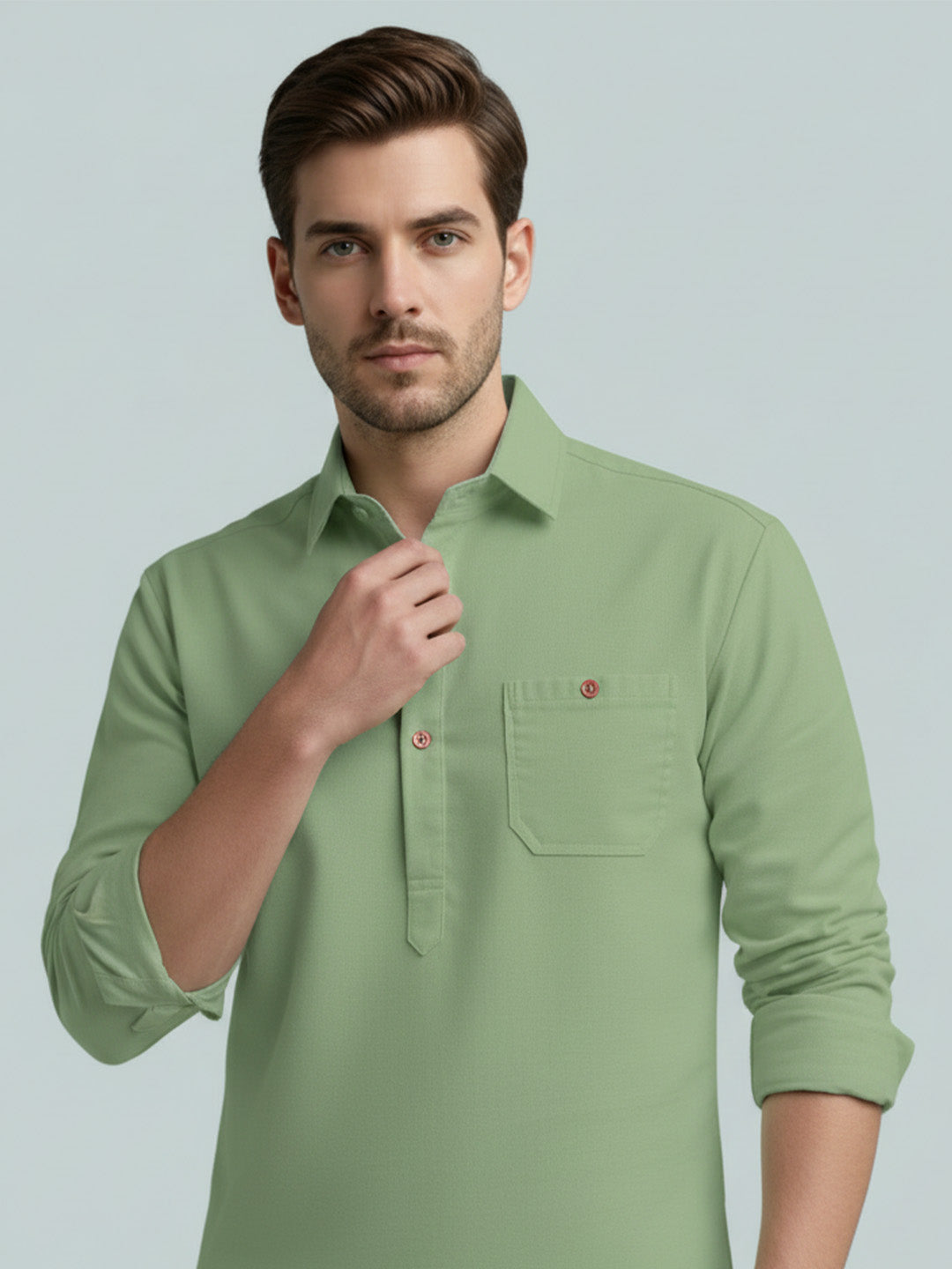 TerraDesi Men's Solid Cotton Short Kurta – Smart Everyday Style (SE88)