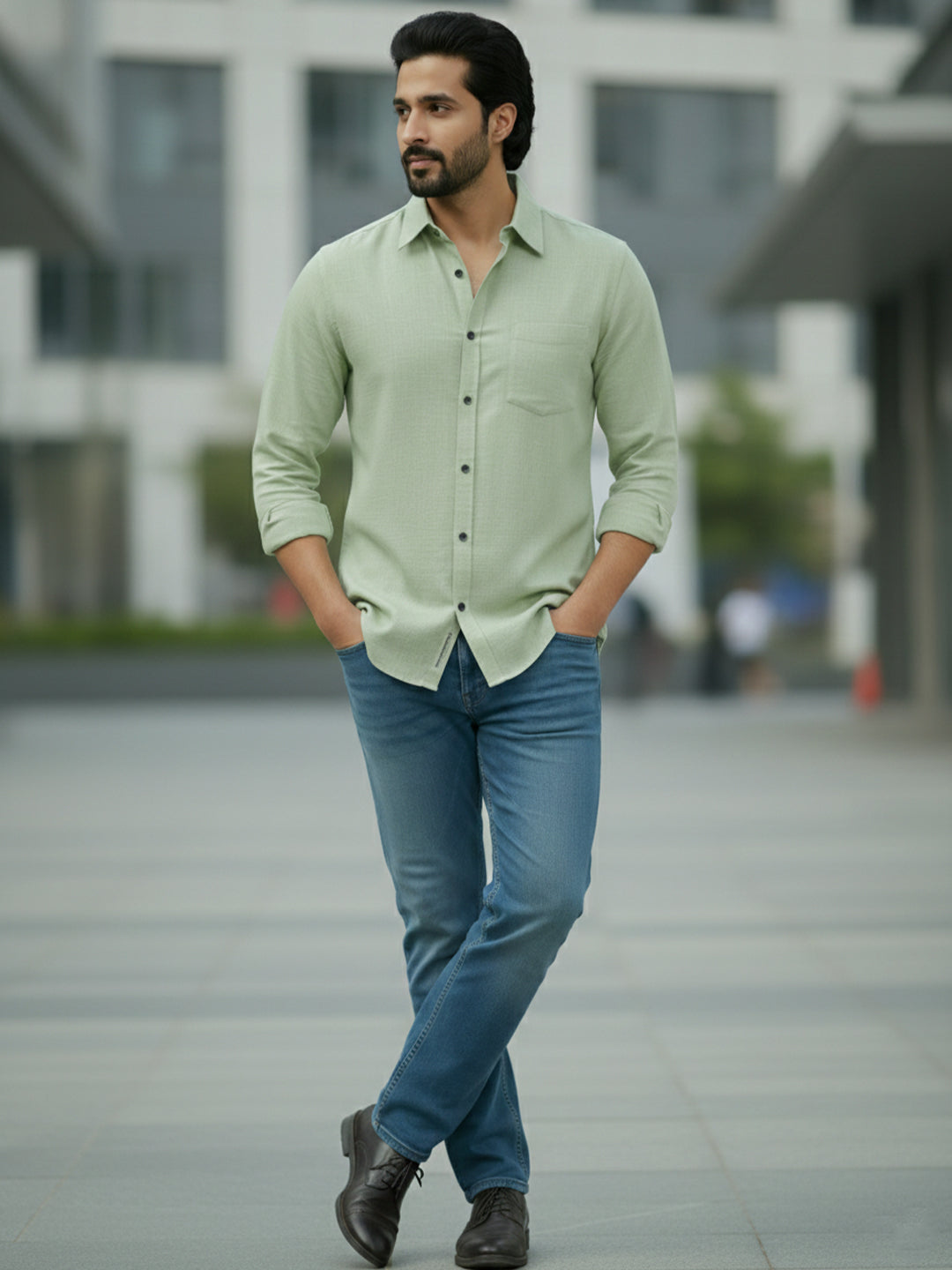 TerraDesi Citrine Glow Solid Cotton Blend Formal Shirt