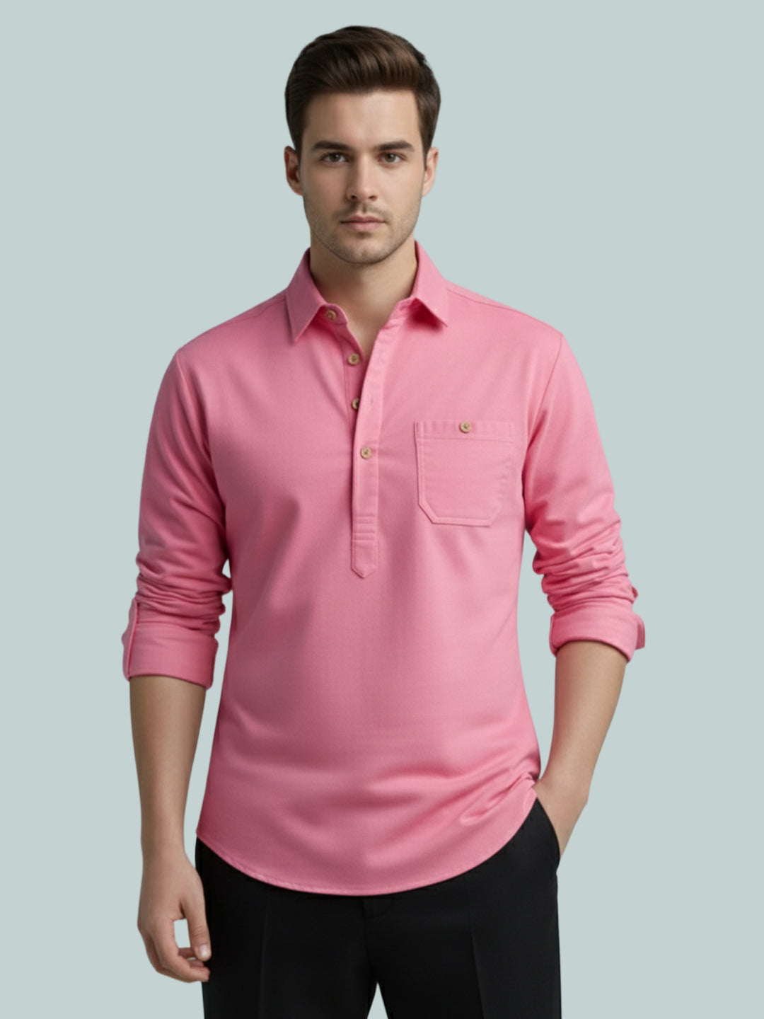 TerraDesi Onyx Midnight Solid Cotton Short Kurta
