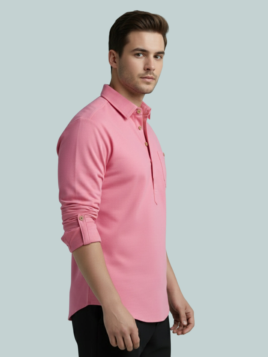 TerraDesi Onyx Midnight Solid Cotton Short Kurta
