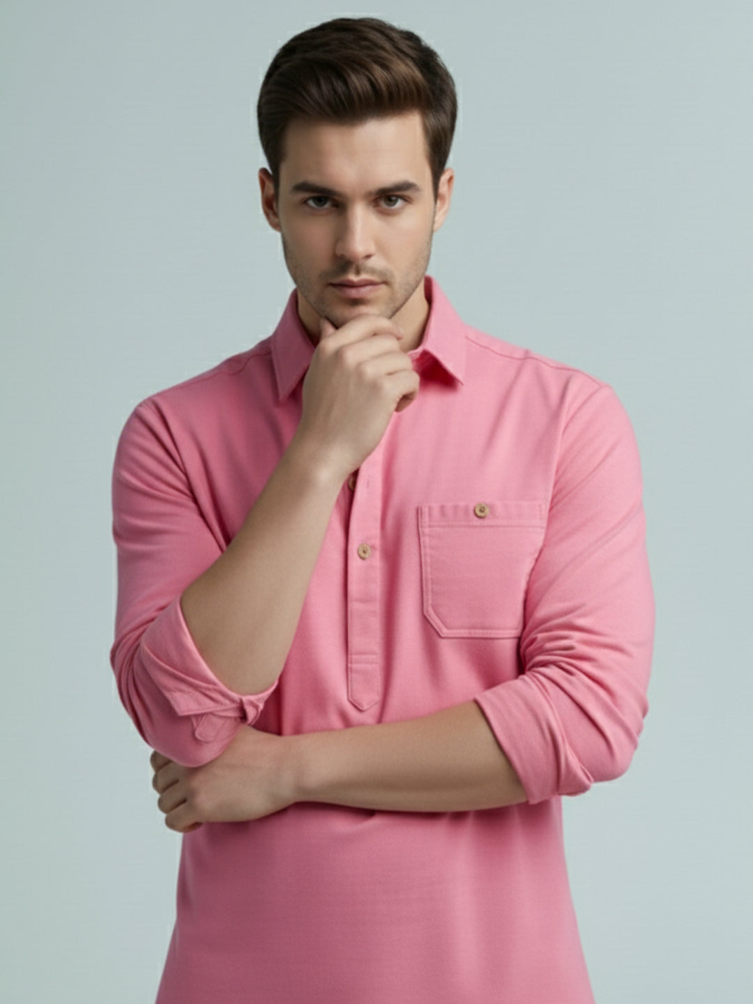 TerraDesi Onyx Midnight Solid Cotton Short Kurta