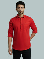 TerraDesi Men's Solid Cotton Short Kurta | Casual Full Sleeve Regular Fit (SE89)