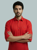 TerraDesi Men's Solid Cotton Short Kurta | Casual Full Sleeve Regular Fit (SE89)