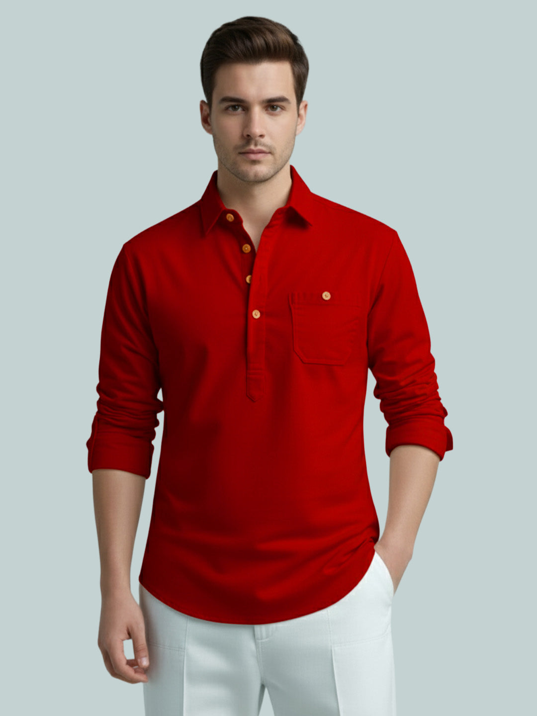 TerraDesi Onyx Midnight Solid Cotton Short Kurta