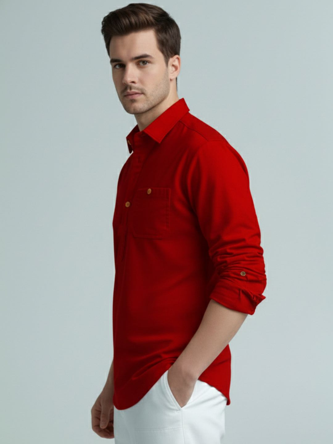 TerraDesi Onyx Midnight Solid Cotton Short Kurta