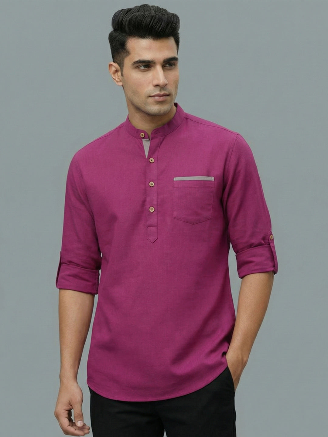 TerraDesi Men's Casual Regular Fit Full Sleeve Pocket Contrast Kurta (SE119)