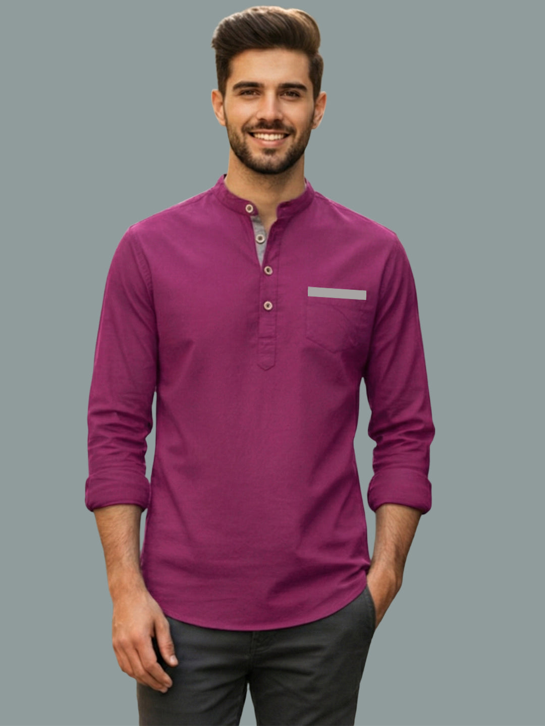 TerraDesi Men's Regular Fit Cotton Mandarin Collar Kurta (SE120)