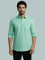 TerraDesi Men's Solid Cotton Short Kurta | Casual Full Sleeve Regular Fit (SE89)