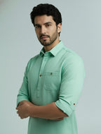 TerraDesi Men's Solid Cotton Short Kurta | Casual Full Sleeve Regular Fit (SE89)