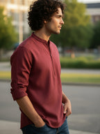 TerraDesi Sand Beige Cotton Kurta for Men | Zipper Closure Mandarin Collar Kurta