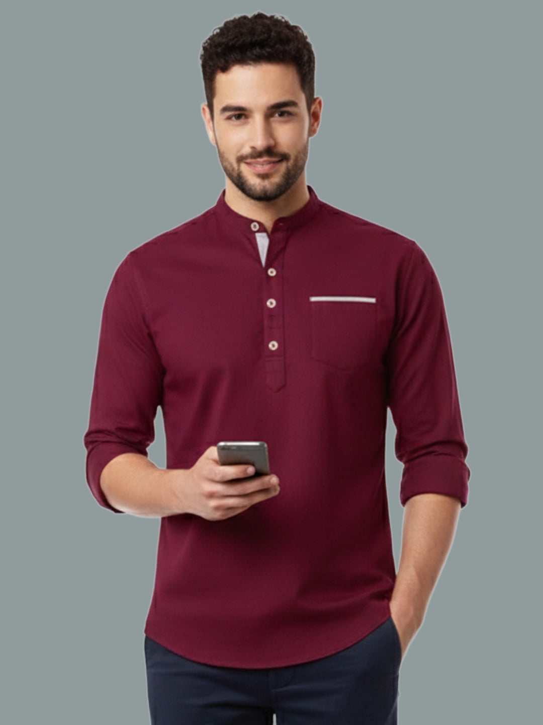 TerraDesi Men's Regular Fit Cotton Mandarin Collar Kurta (SE120)