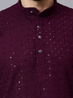 TerraDesi Regal Ruby Chikankari Sequined Triangle Embroidered Kurta Pajama Set