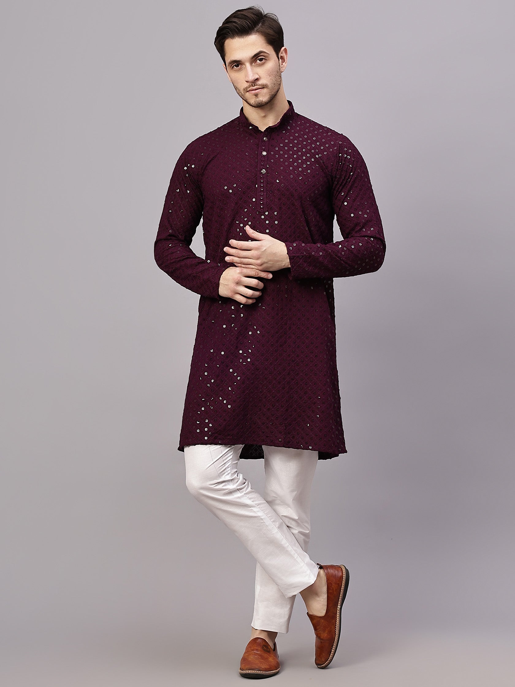 TerraDesi Golden Radiance Chikankari Sequined Kurta Pajama Set