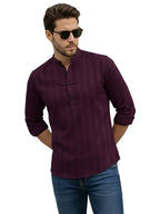 TerraDesi Magenta Vertical Stripe Cotton Short Kurta