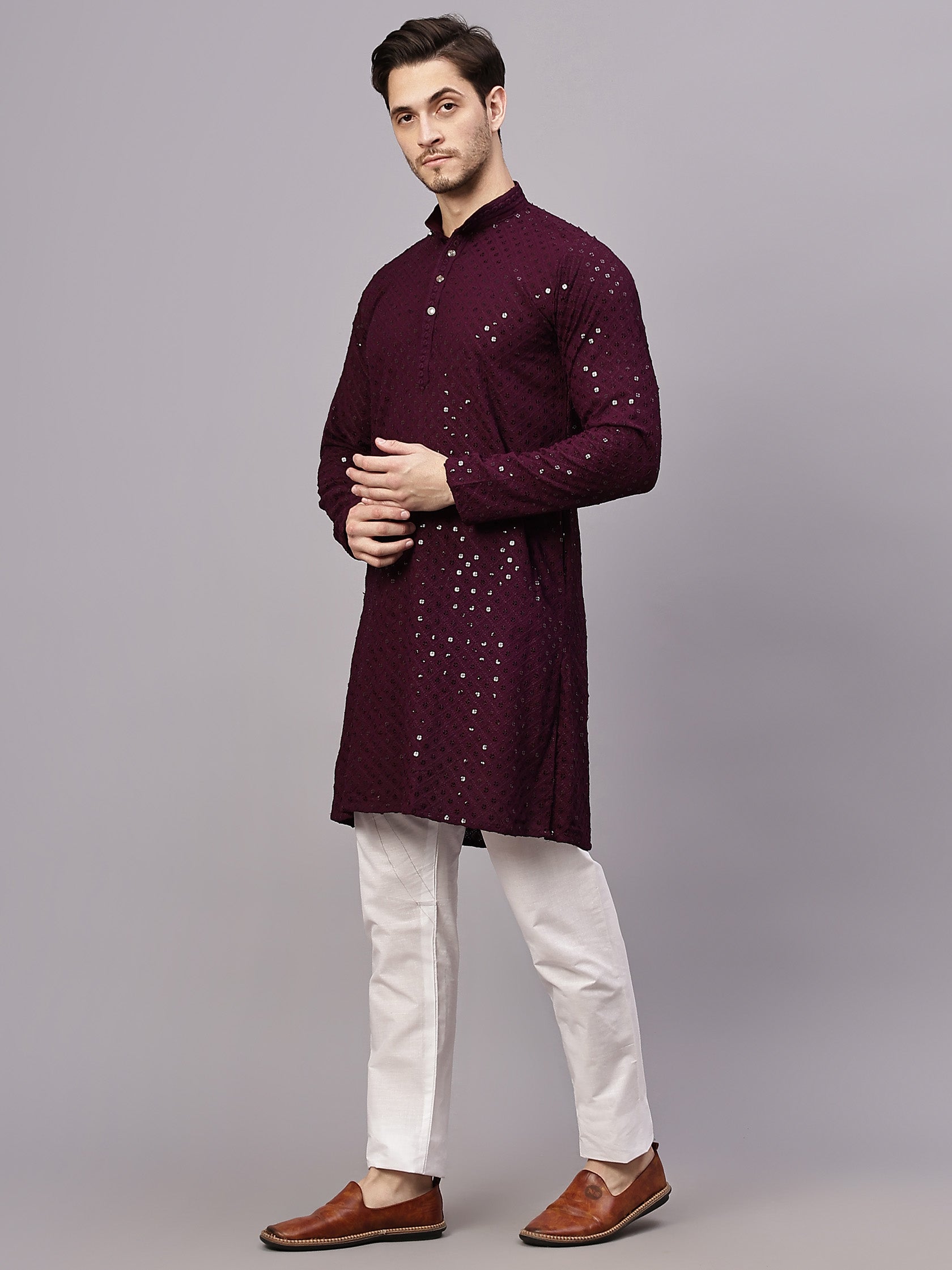 TerraDesi Golden Radiance Chikankari Sequined Kurta Pajama Set
