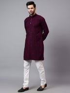 TerraDesi Regal Ruby Chikankari Sequined Triangle Embroidered Kurta Pajama Set
