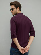 TerraDesi Magenta Vertical Stripe Cotton Short Kurta