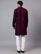 TerraDesi Regal Ruby Chikankari Sequined Triangle Embroidered Kurta Pajama Set