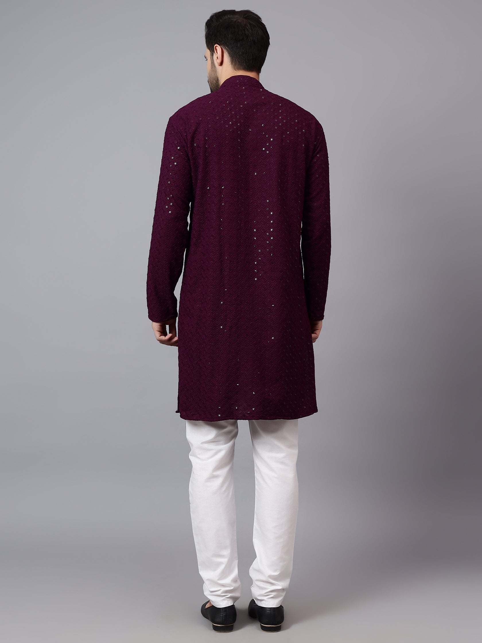 TerraDesi Regal Ruby Chikankari Sequined Triangle Embroidered Kurta Pajama Set