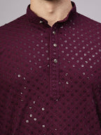 TerraDesi Golden Radiance Chikankari Sequined Kurta Pajama Set
